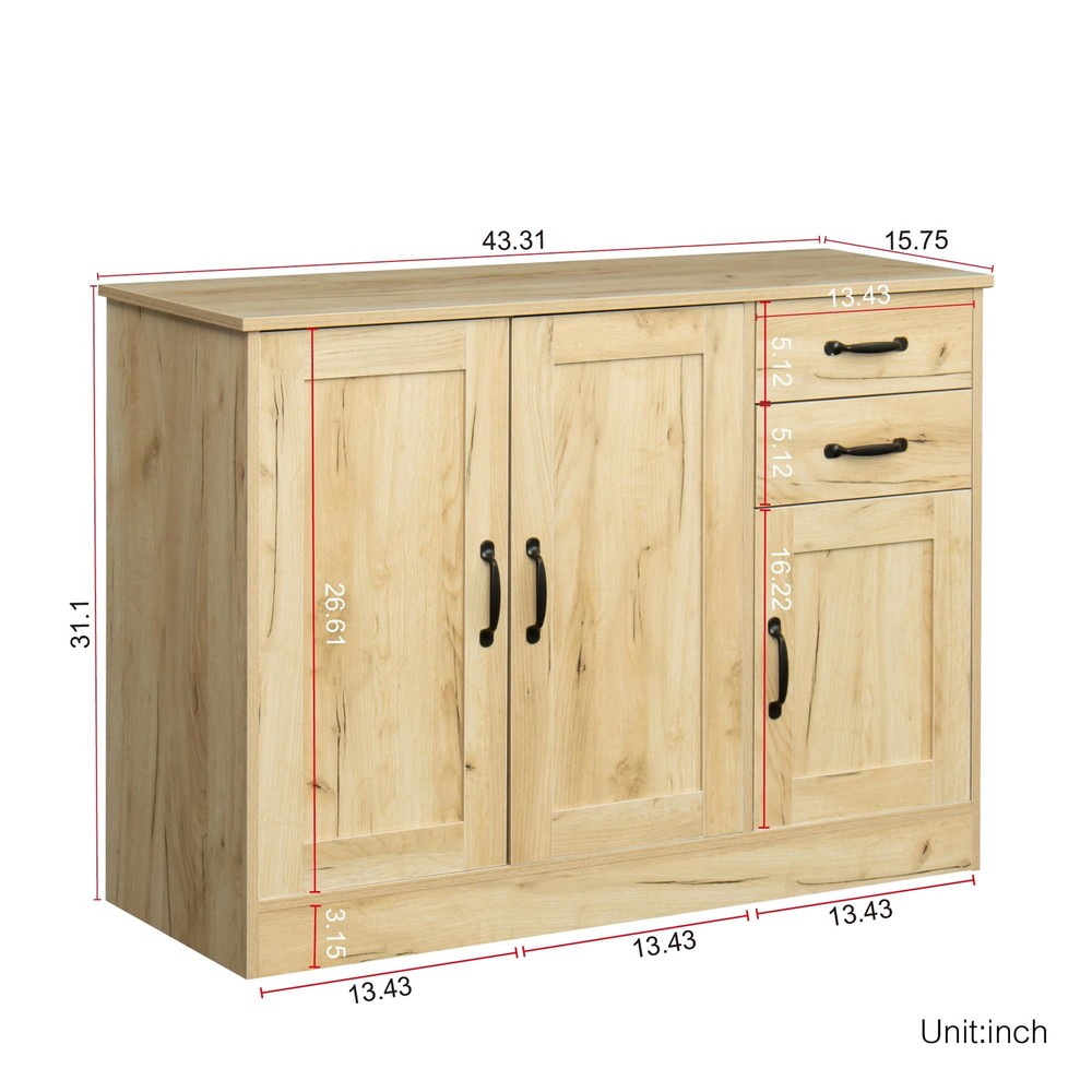 Wood Buffet Sideboard with 2 Doors 2 Drawers Serving Storage Cabinet