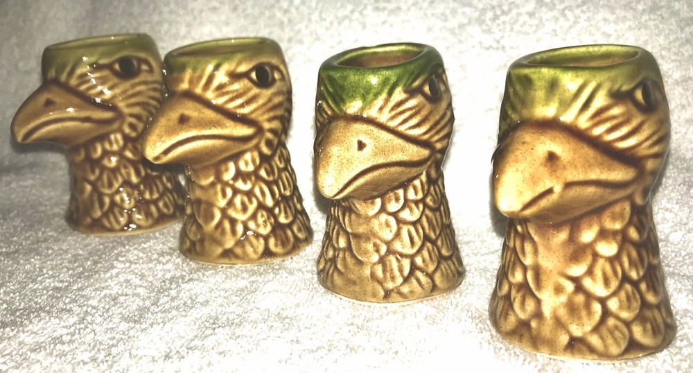 Eagle Head Glazed Ceramic Cups Set of 4