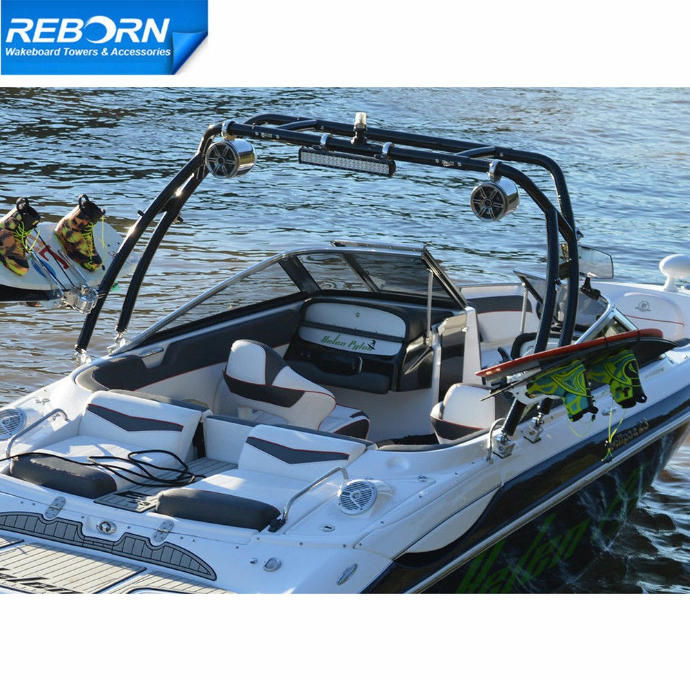 Reborn Launch Forward-facing Wakeboard Tower Black | Fast Install & Fold Down