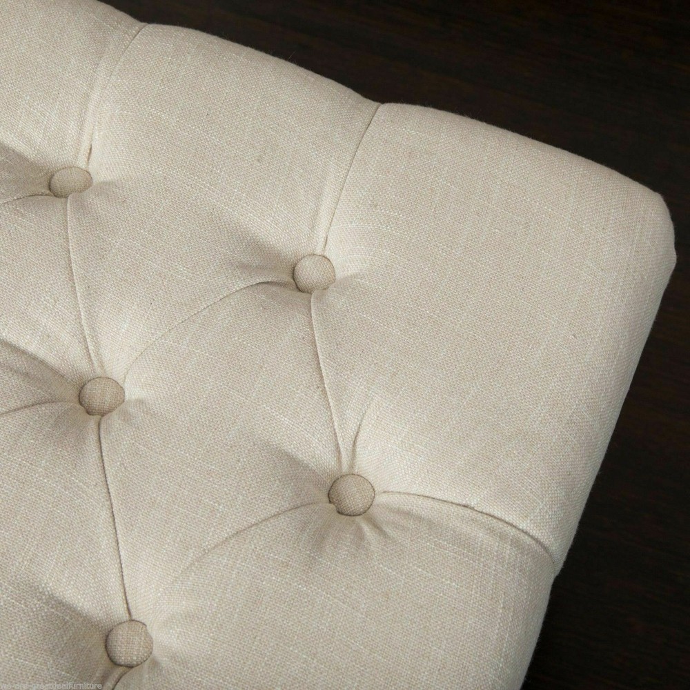 Colette Contemporary Button Tufted Light Beige Fabric Ottoman Bench