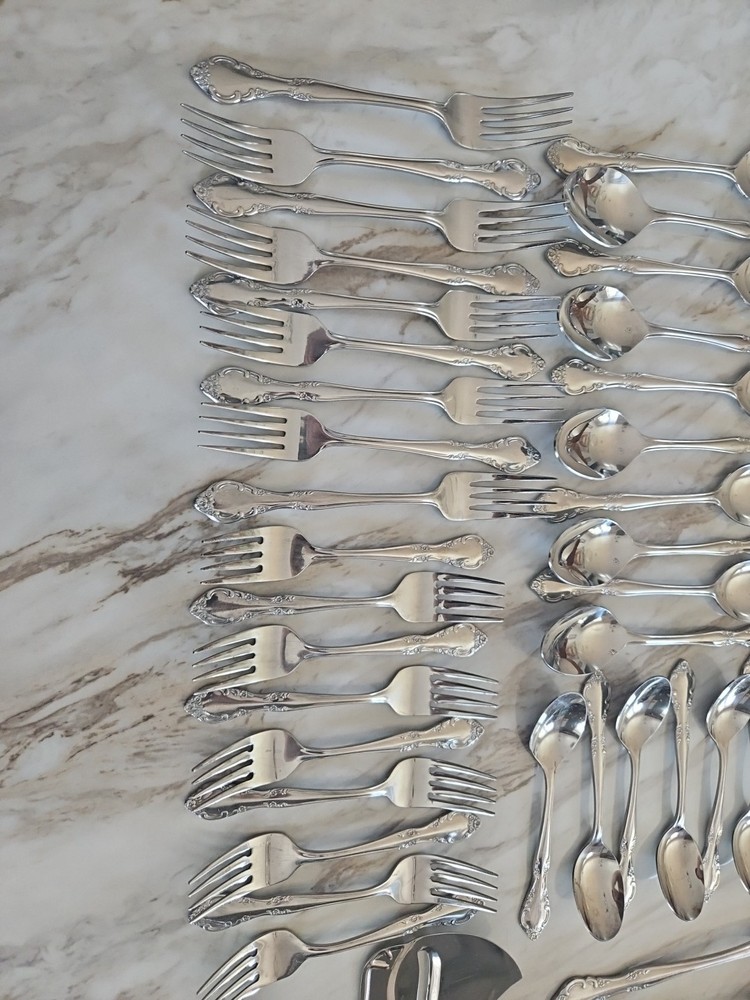 STAINLESS Korea Florette FLATWARE ROSE PATTERN 73 PIECES