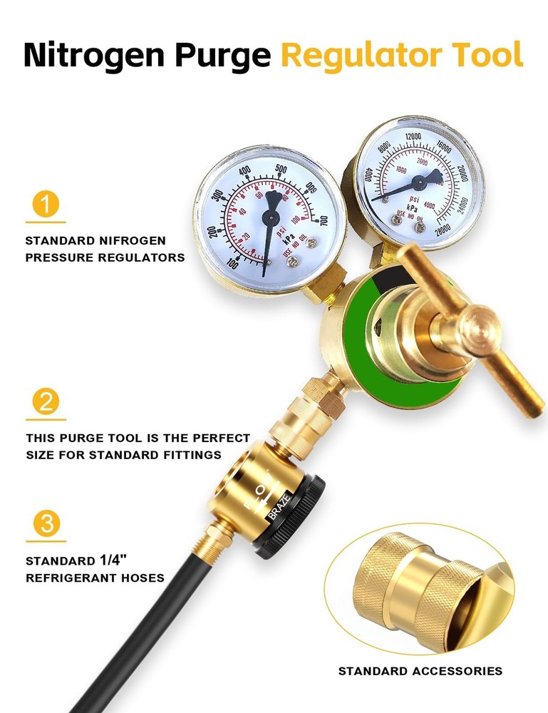 Nitrogen Purge Tool, Nitrogen Regulator HVAC, Metal Nitrogen Purging Tools, N...