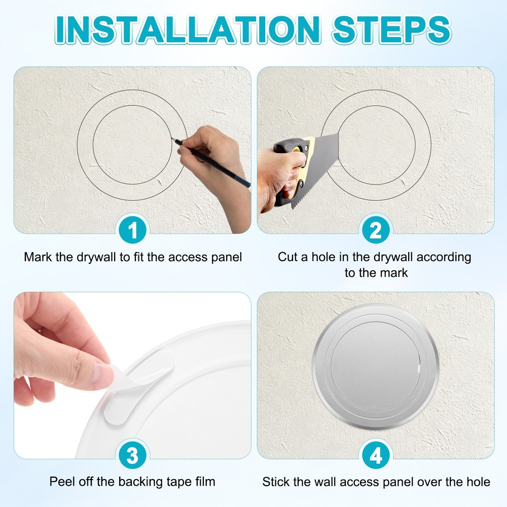 2-Pack Access Panel for Drywall, 4x4 Inch Round Plastic Removable [Silver Tone]