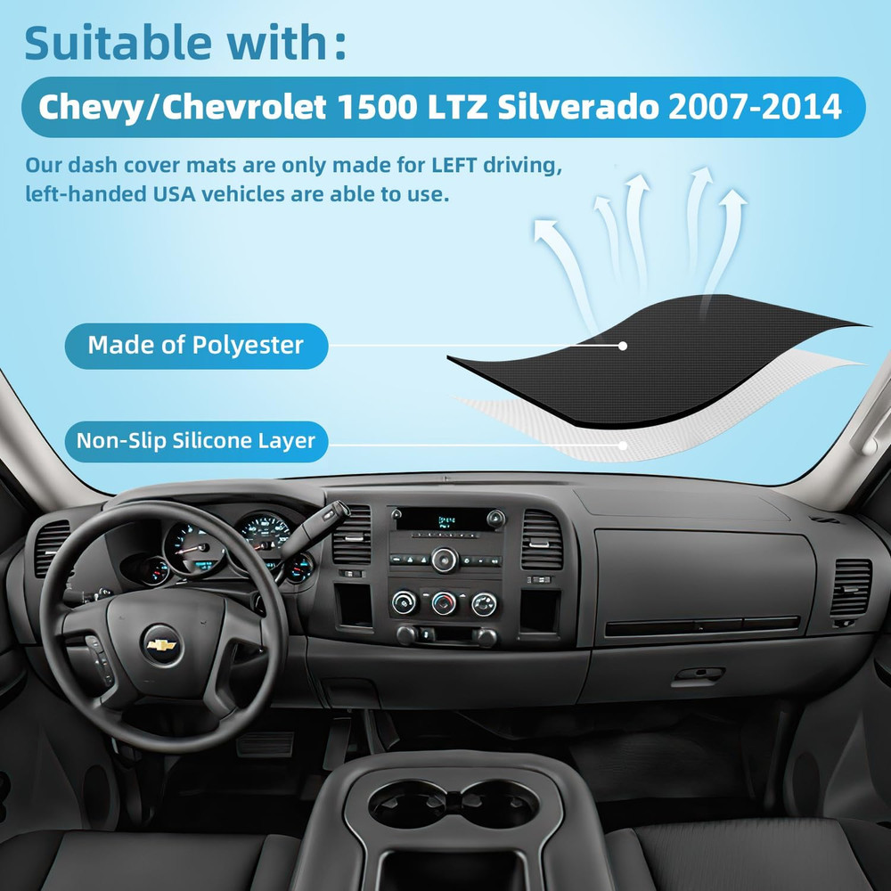 2007-2013 for Chevy Silverado LTZ Dashboard Cover Mat – Compatible Replacement