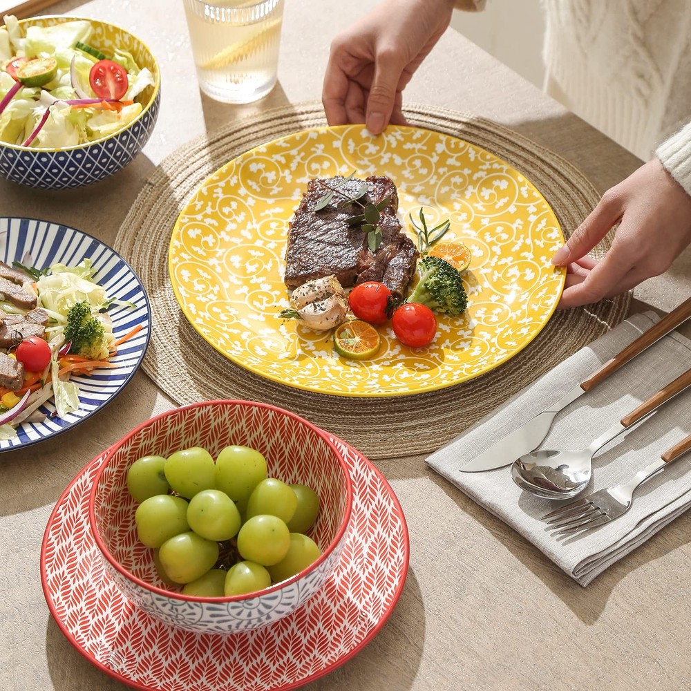 Ceramic 12-Pieces Dinnerware Sets, Ceramic Dish Plates and Bowls Sets, Servic...