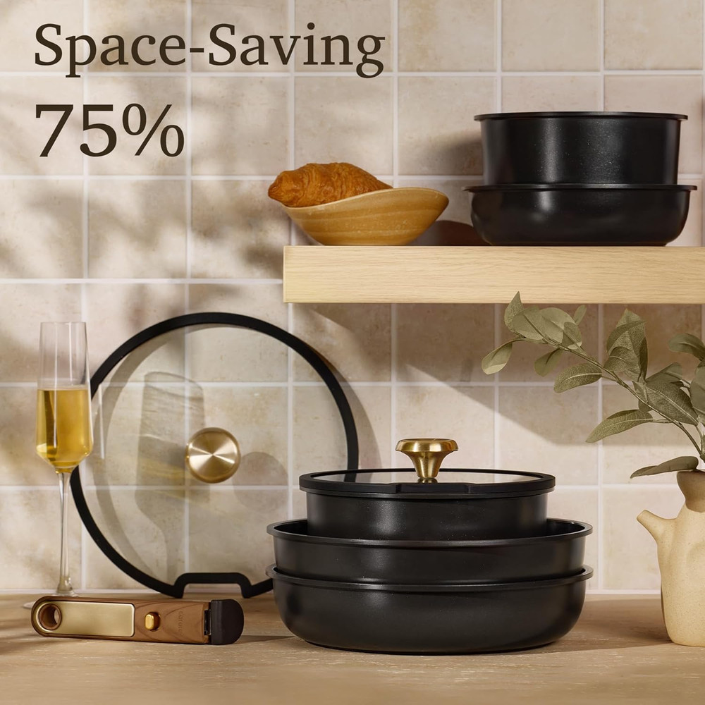 15Pcs Ceramic Cookware Set, Pots and Pans Set Non Stick, Kitchen Cooking Set wit