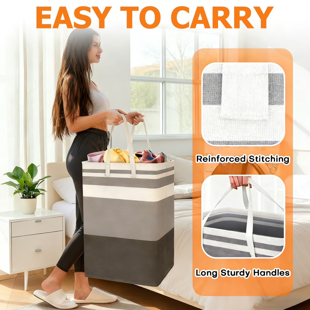 GARITIN 2 Pack Collapsible Laundry Baskets with Handles Grey