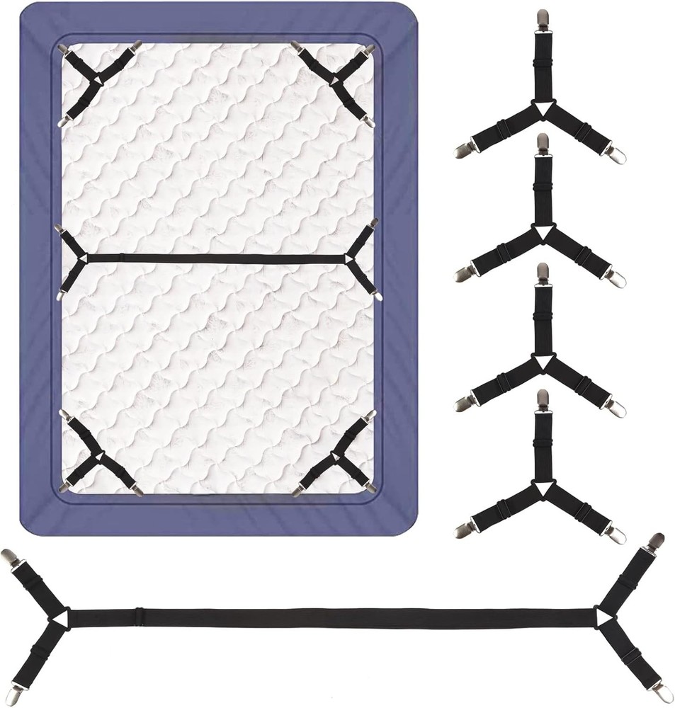 Bed Sheet Straps 4+1pcs Fitted Sheet Clips Holder Triangular Elastic Strap Set