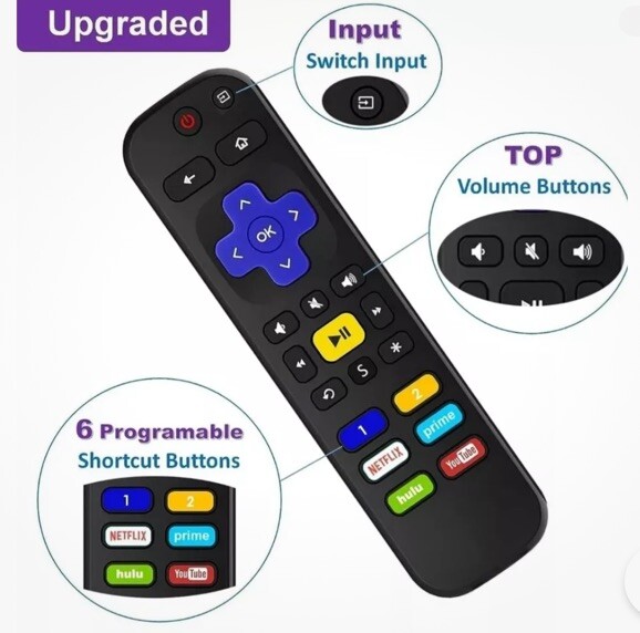 1-Click Tech Replacement Remote Control (RT-U07H) for Roku TV, Express, Ultra