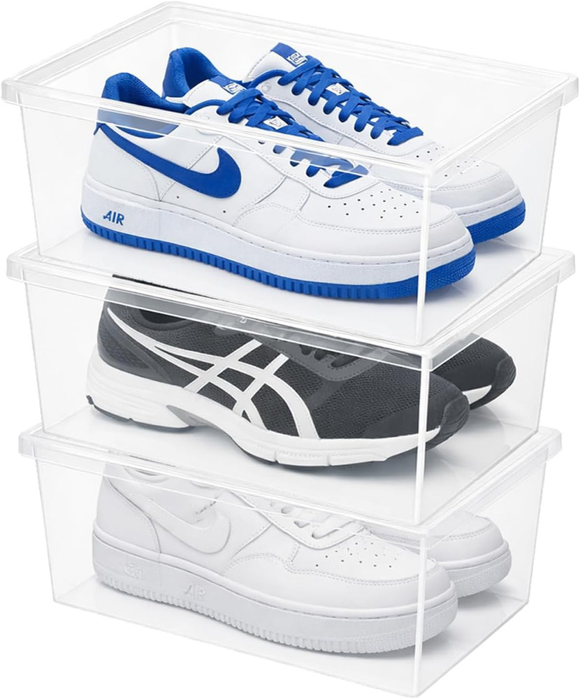 Shoe Box Modern Storage Container 3 Pack - 6.5 Quart/6 Liter, Stackable Plastic