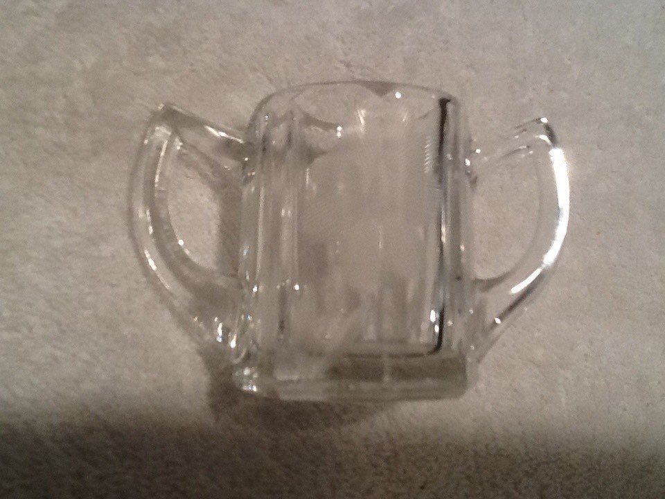 Glass Cut Two Handled Flower Etched Pattern Toothpick Holder
