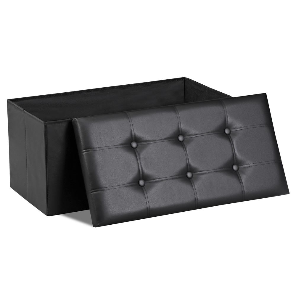 30" Folding Storage Ottoman Footstools MDF Frame Hallway Soft Seat Black
