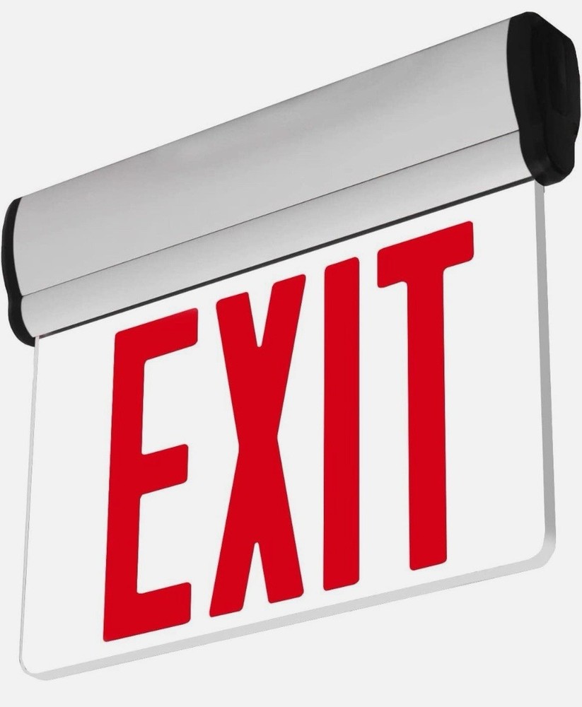 LED Edge Lit Exit Sign Red Light Clear Panel Single Acrylic Aluminum