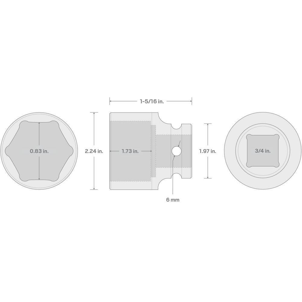 3/4 In. Drive X 1-5/16 In. 6-Point Impact Socket