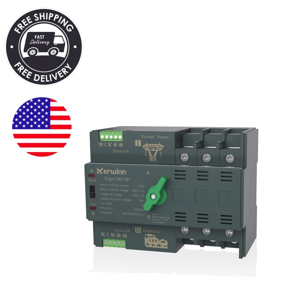100 Amp Automatic Transfer Switch - 220V Dual Power Selector for Home & Office