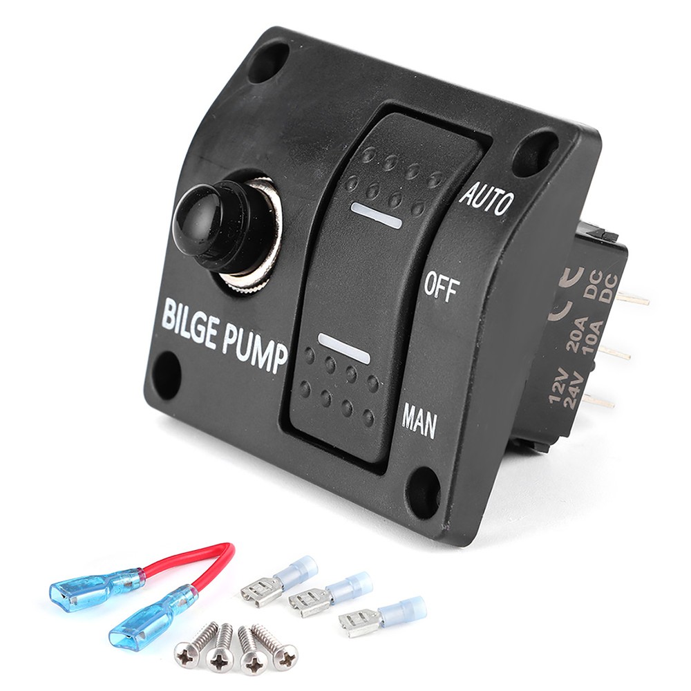√ 3-Way Bilge Pump Switch Panel Auto Off Manual 12V 24V & LED Indicator Built In