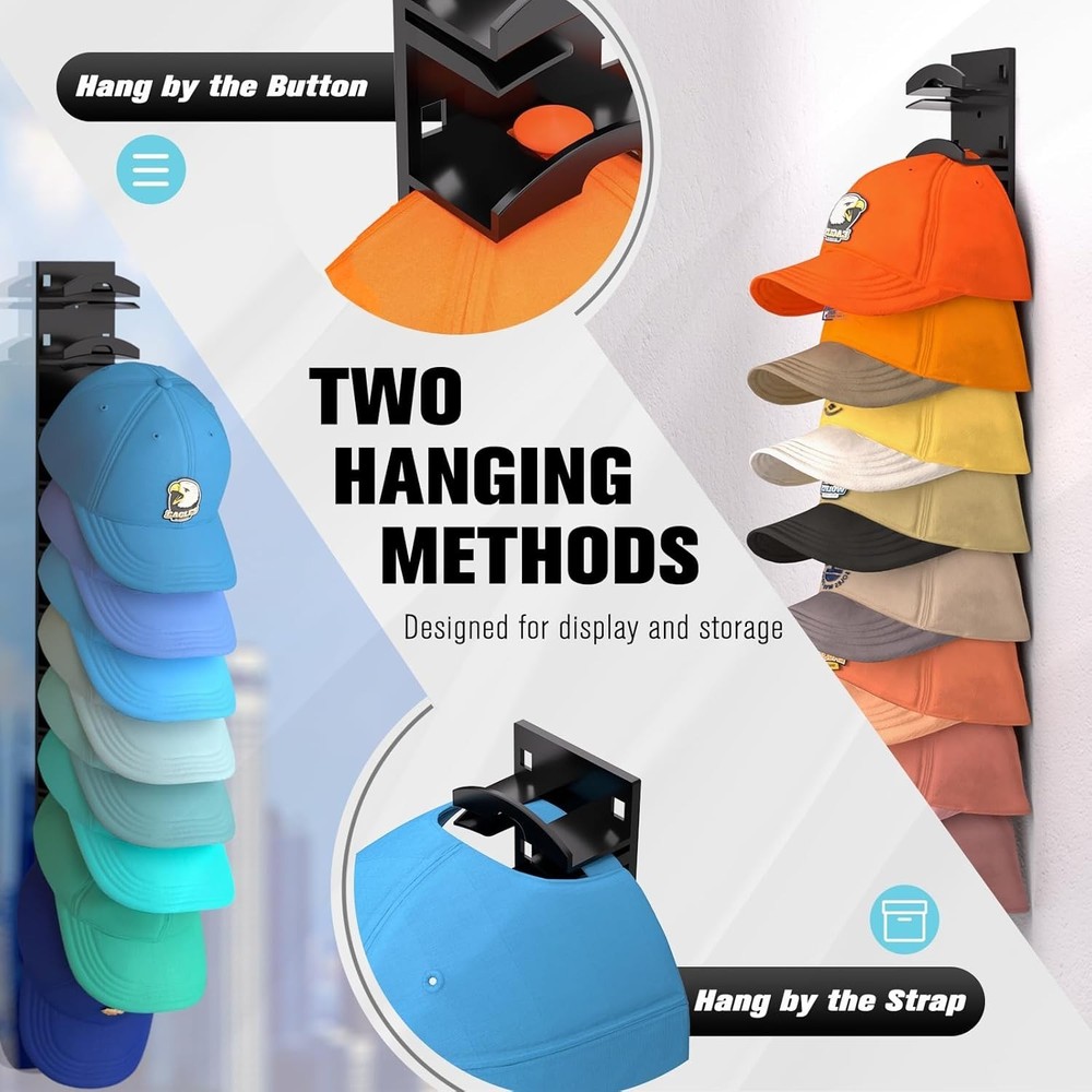 Hat Organizer for Baseball Caps 2Pack, Hat Rack for Wall with Strong Adhesive...