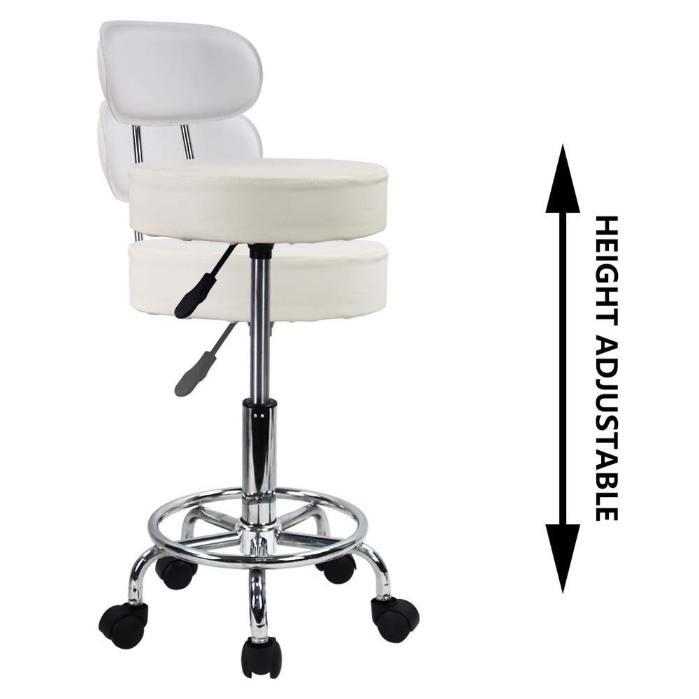 PU Leather Rolling Stool Mid-Back with Footrest Height Adjustable Office