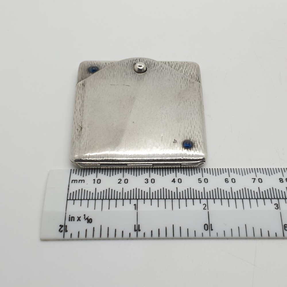 Antique 800 Solid Silver Matchbook Case Blue Stone Accents