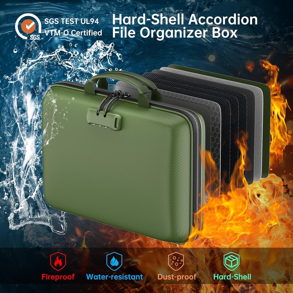 DocSafe Fireproof File Organizer with Lock, Hard-Shell Case Fireproof Document B