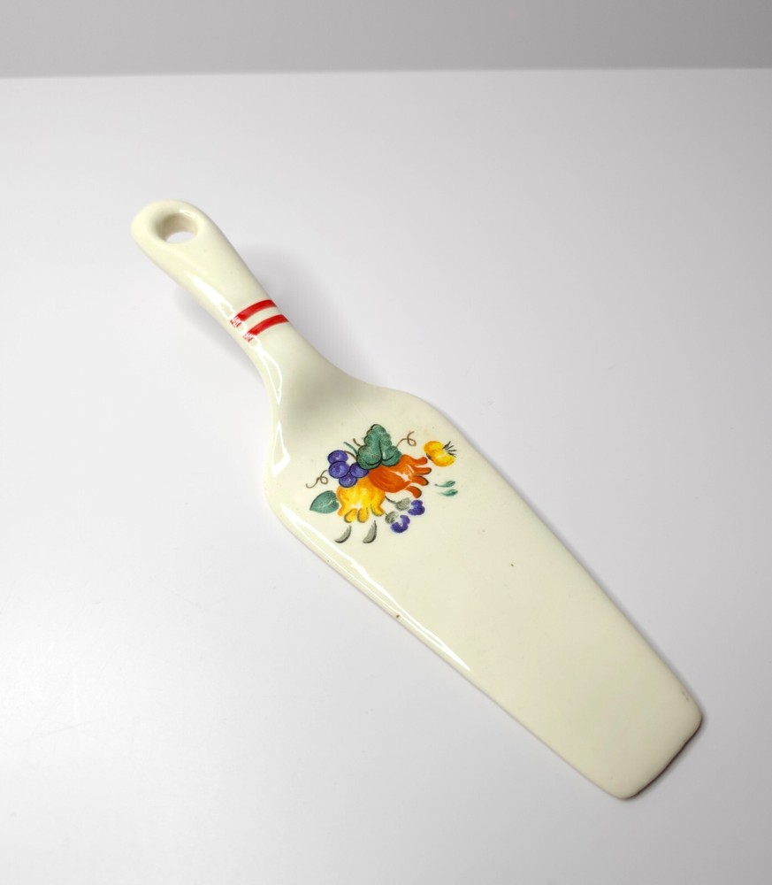 Vintage Ceramic Cake Server Spatula Knife Floral Fruit Design