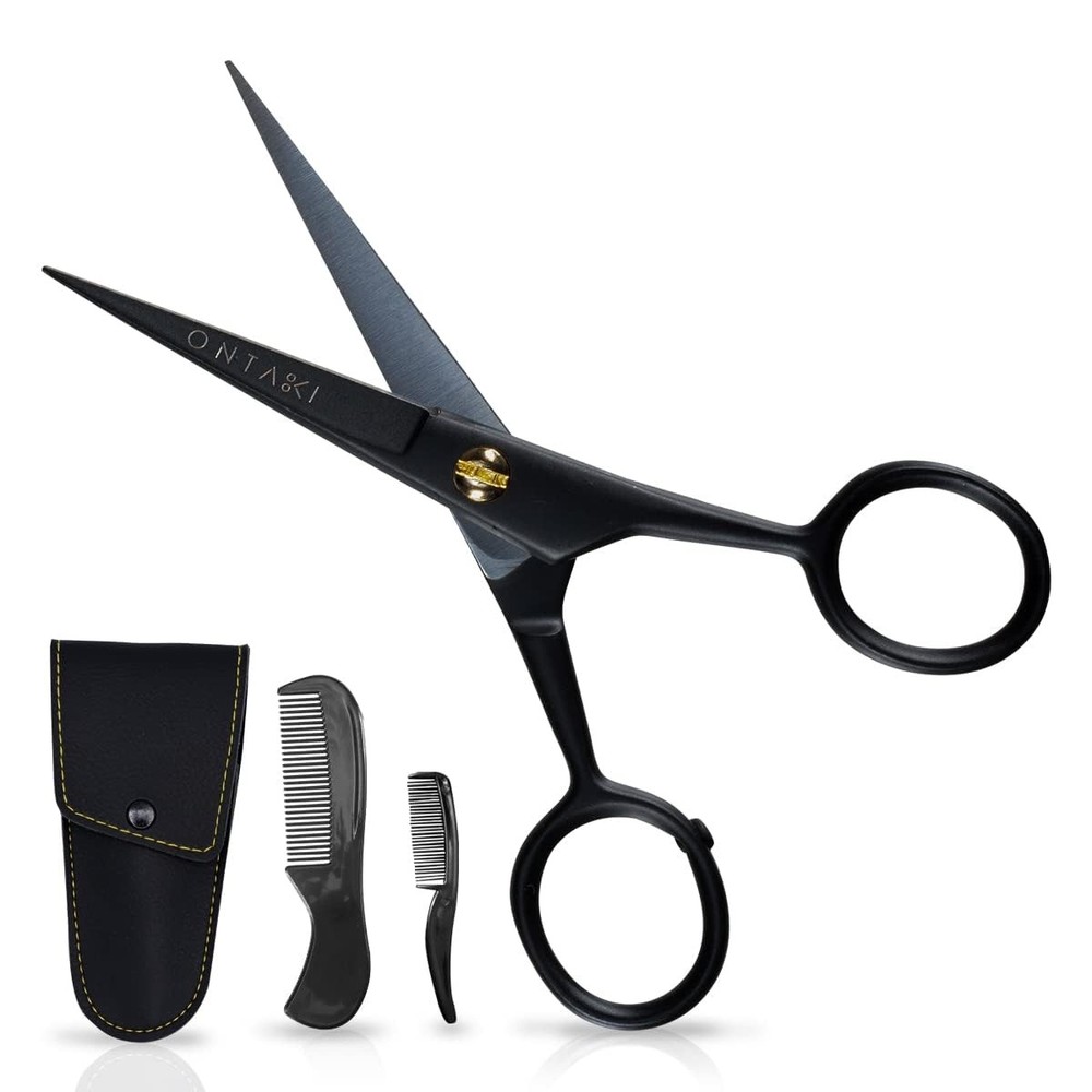 Mustache Scissors - 5-Inch, Black - Bevel-Edge Precision & Beard Trimming Sci...