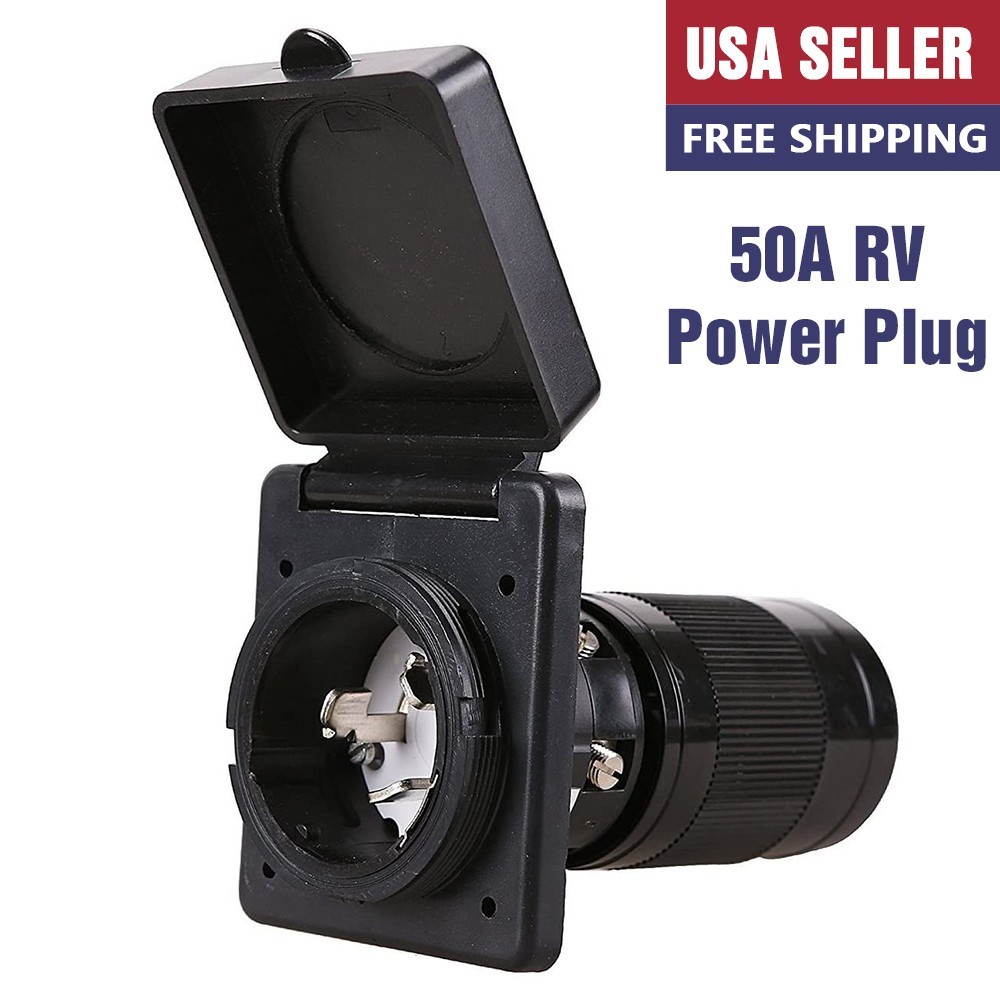 RV 125/250V 50 AMP Power Plug Twist Lock Inlet with 3 Stainless Steel / Black