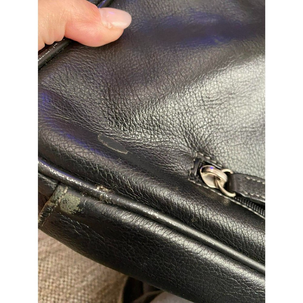 Hexagona Black Leather Briefcase Shoulder Bag Adjustable Straps