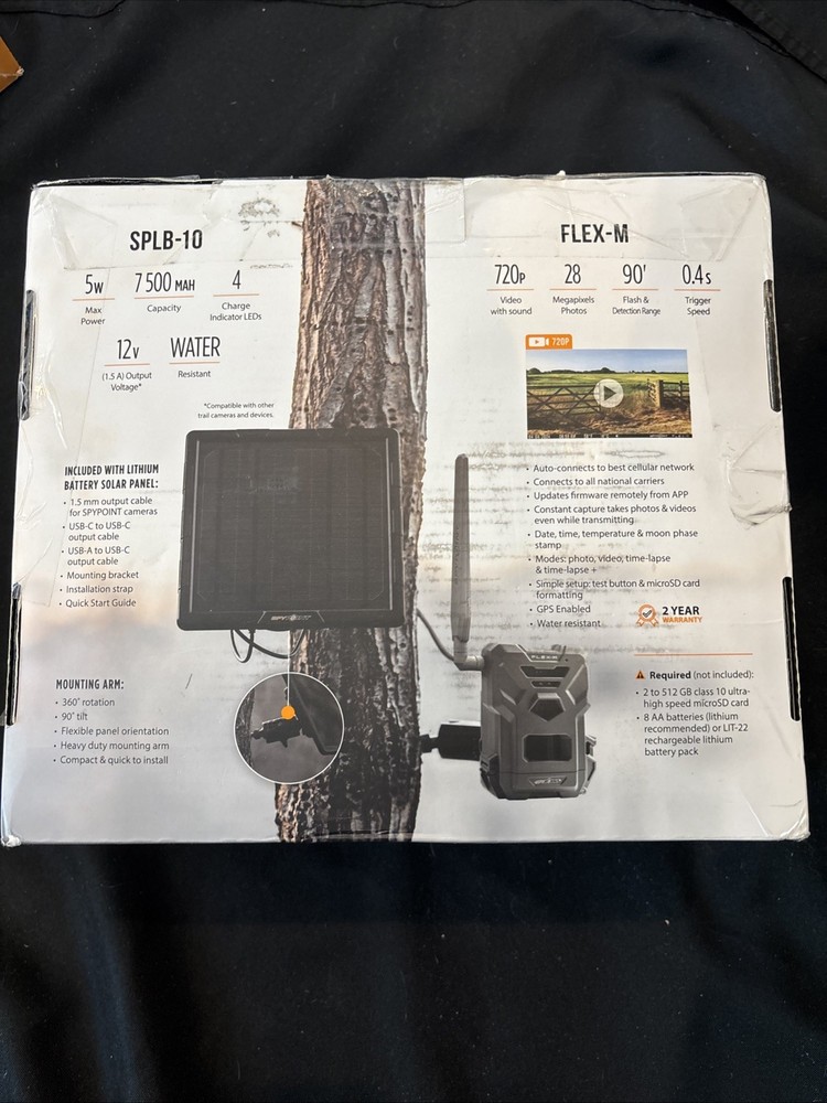 SPYPOINT Flex-M Cellular Trial Camera Solar Bundle (FLEX-M-SOLAR-BUNDLE Open Box