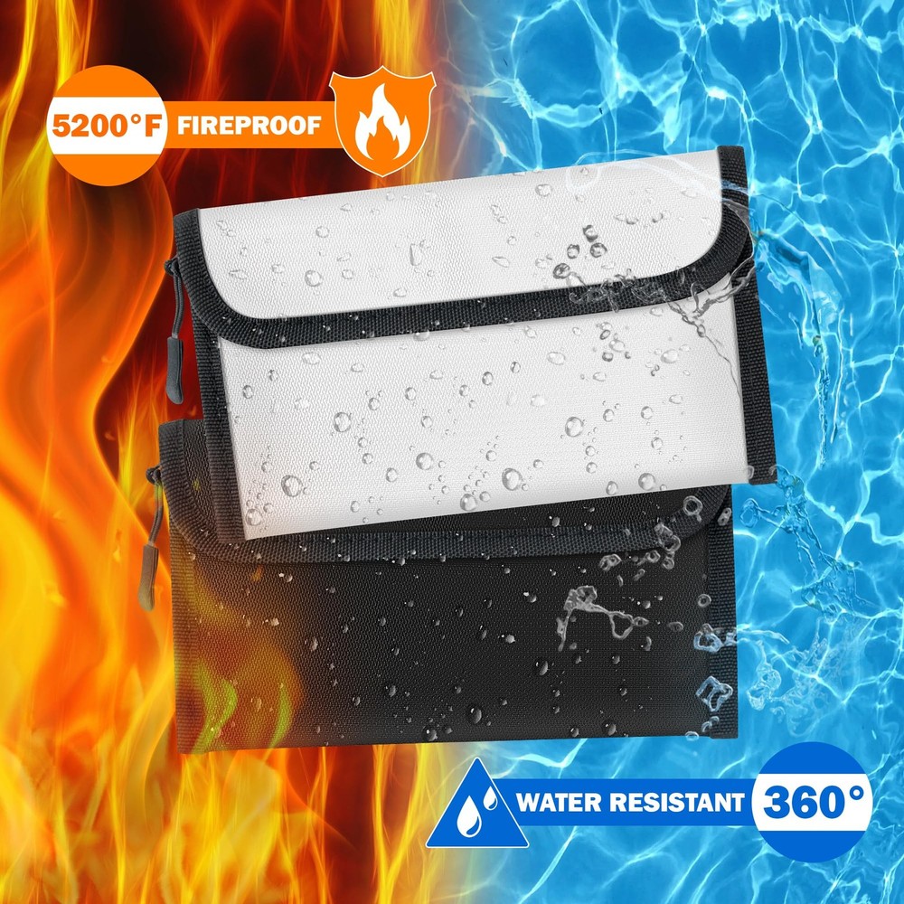 Fireproof Waterproof Document Bag - 2PCS 5200°F Water Resistant Fire Proof Mo...