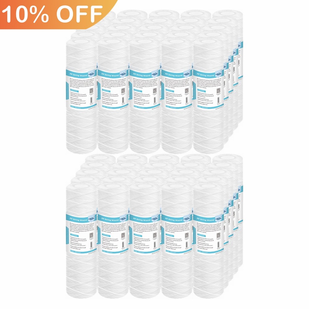 50 Pack 10" x 2.5" String Wound Sediment Water Filter Whole House RO Replacement