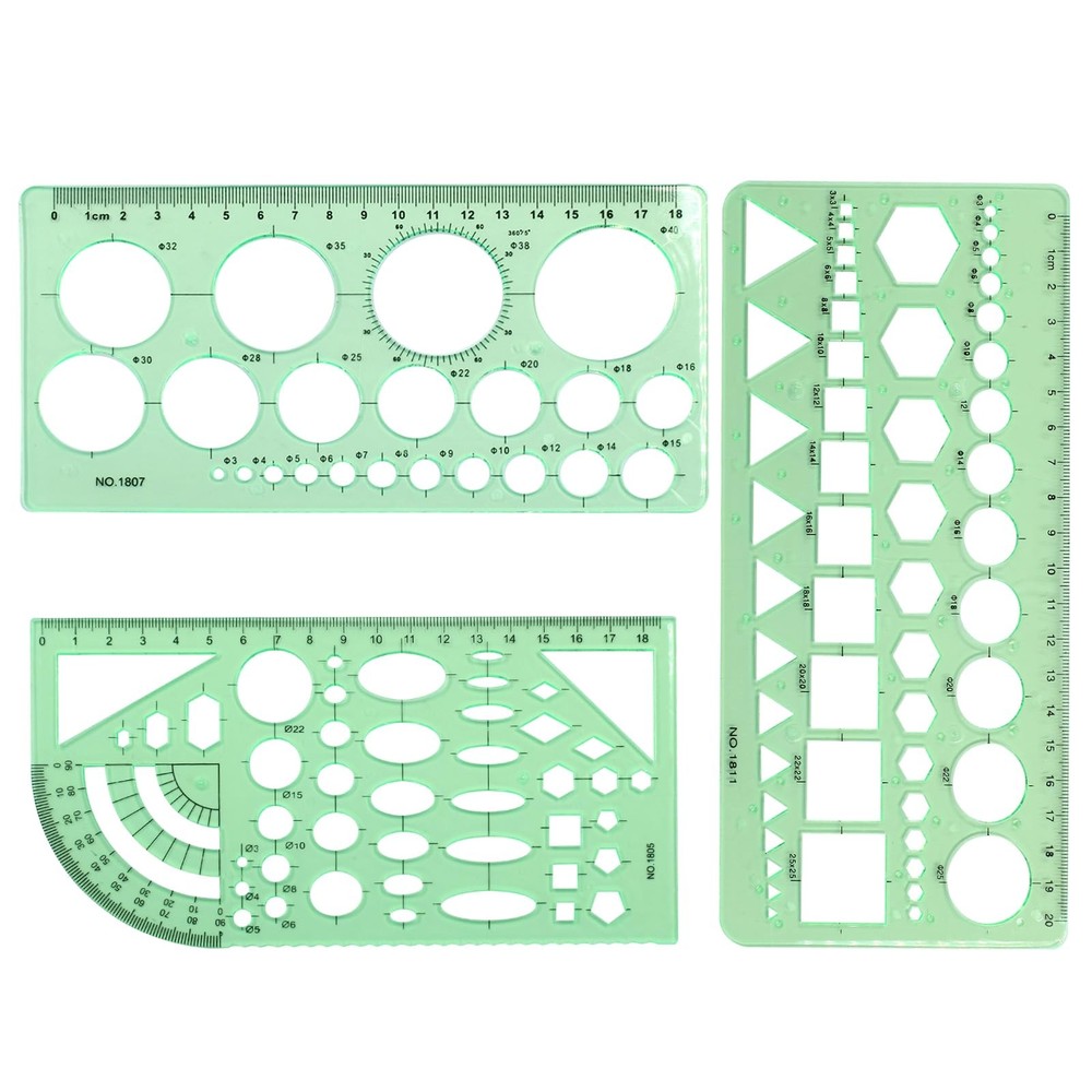3 PCS Circle Template Clear Green Plastic Scale Drafting Digital Drawing Set ...