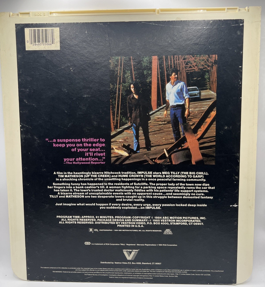 Impulse CED RCA VideoDisc Selectavision Tim Matheson Meg Tilly