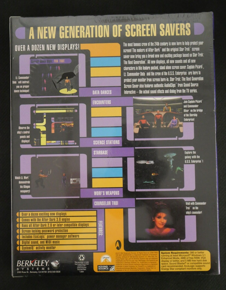 STAR TREK THE NEXT GENERATION SCREEN SAVER FOR WINDOWS BERKELEY SYSTEMS (1994)