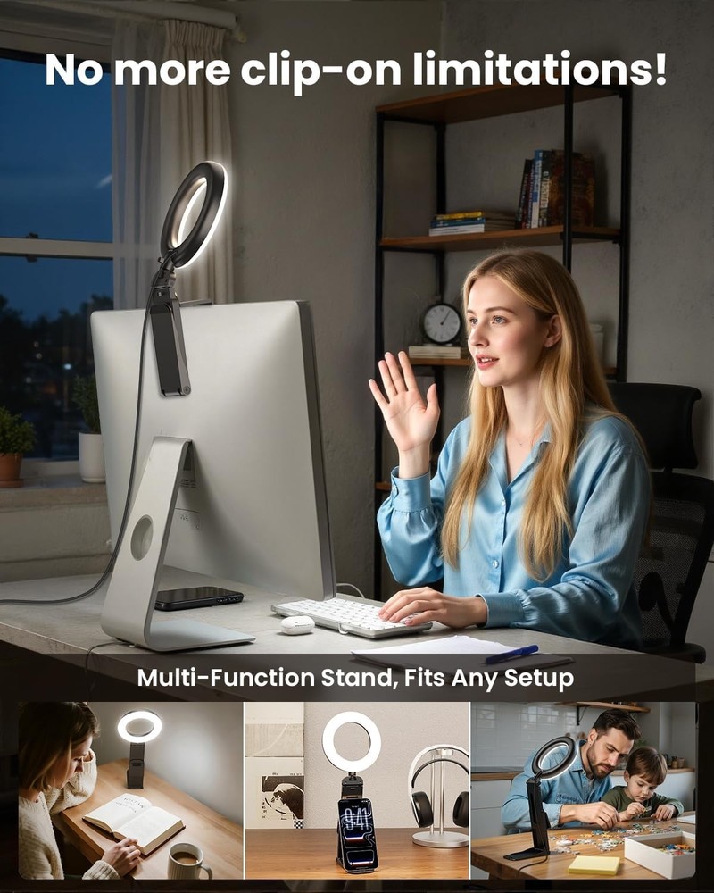 Mini Ring Light for Laptop USB Desk Clip-On 5-inch Adjustable Brightness