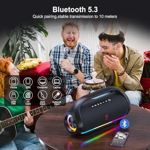 Bluetooth Speaker, IPX5 Waterproof Portable Bluetooth Speaker with No Mic