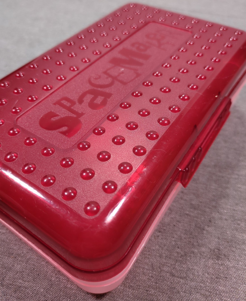 Spacemaker Vintage 1990s Plastic Pencil Case Box Red Top Frosted Bottom