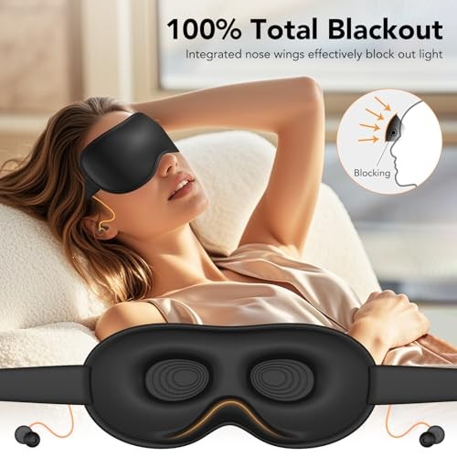 Light Blocking Sleep Mask with Adjustable Strap, 3D Eye Mask for Black