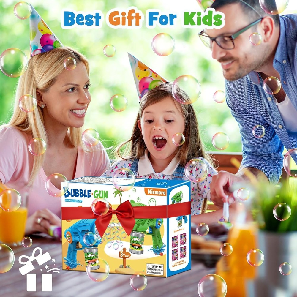 Bubble Gun Machine for Kids 4-8: 2-Pack Automatic Guns with 2 Bottles...
