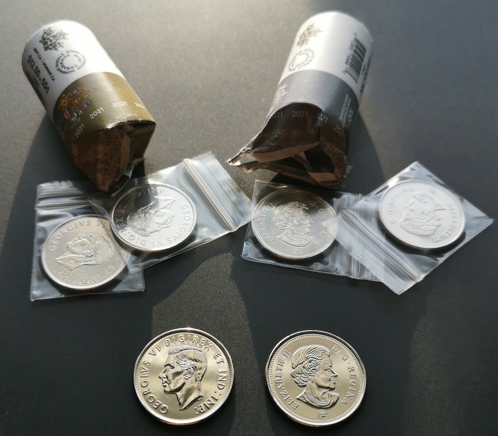 ***  2021  CANADA  50  CENTS  COMBO  ***  FROM   MINT  ROLLS  *** TWO  COINS ***
