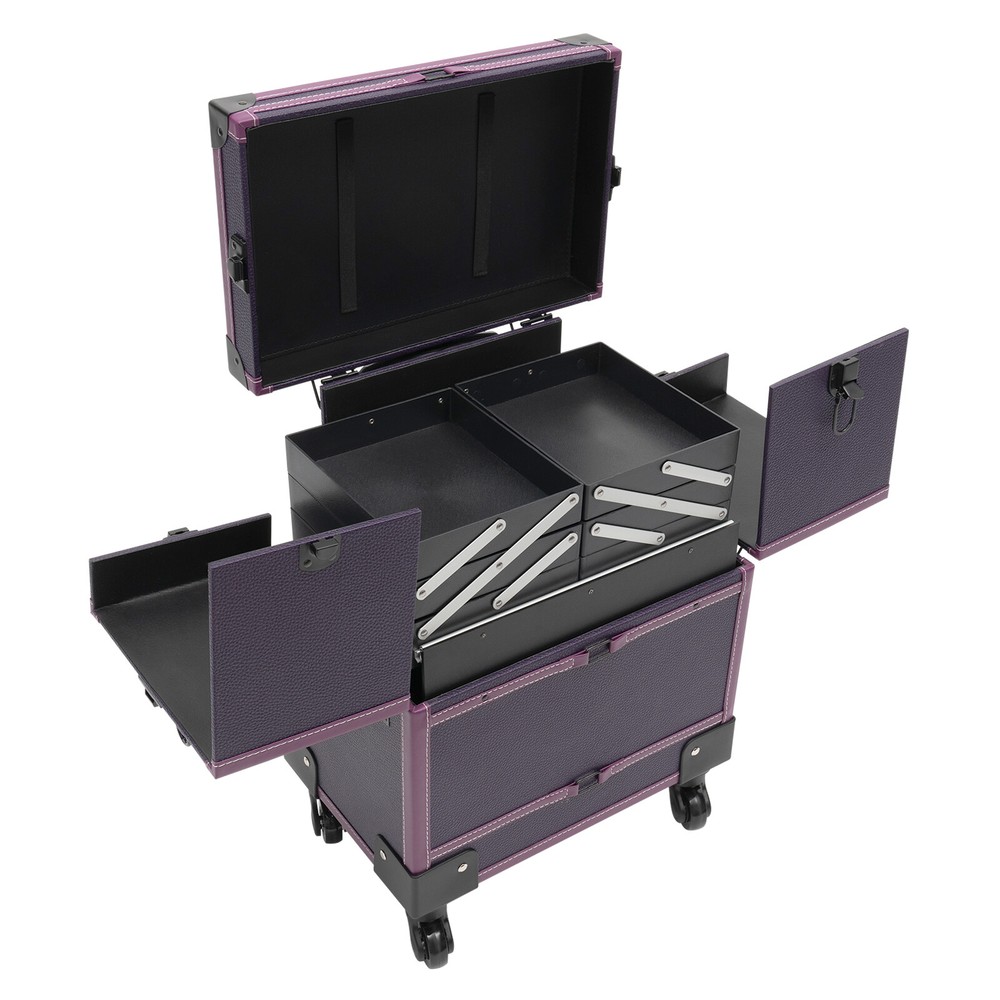 Modern Rolling Makeup Train Case Trolley Cosmetic Organizer Box with Mirror