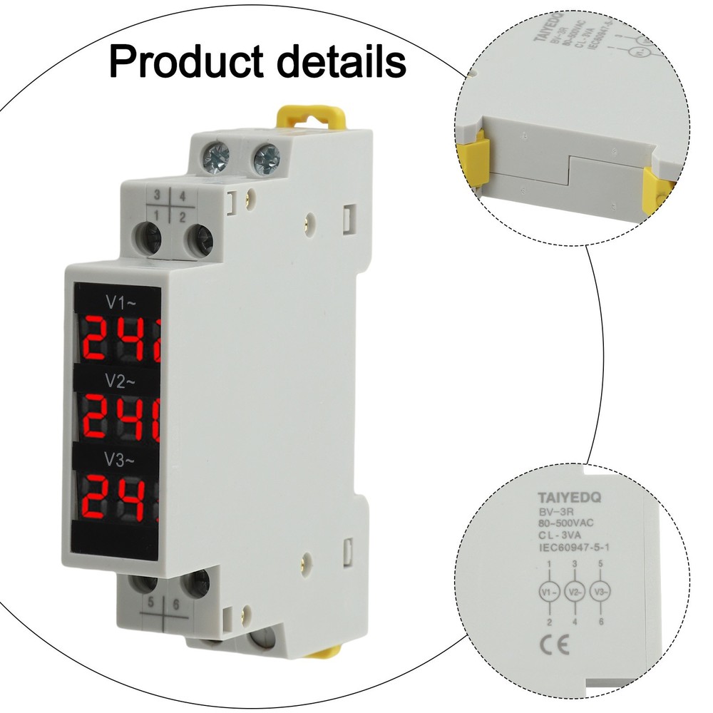 BV3R AC 50 500V Three Phase Digital Voltmeter For Din Rail Electrical Use