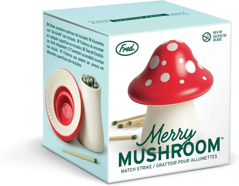 Merry Mushroom, Decorative Ceramic Match Striker and Storage
