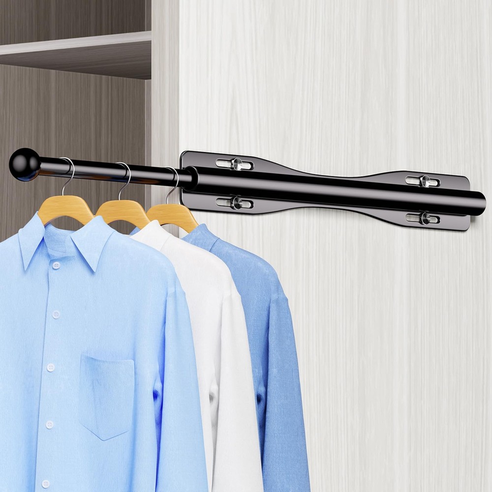 12" Valet Rod Closet Pull Out Slide Adjustable Heavy Duty Organizer Black