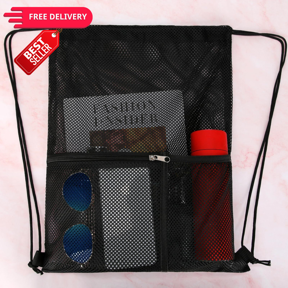 NATURAL STYLE 2 PACK Mesh Drawstring Backpack Bag, Multifunction Large, Black