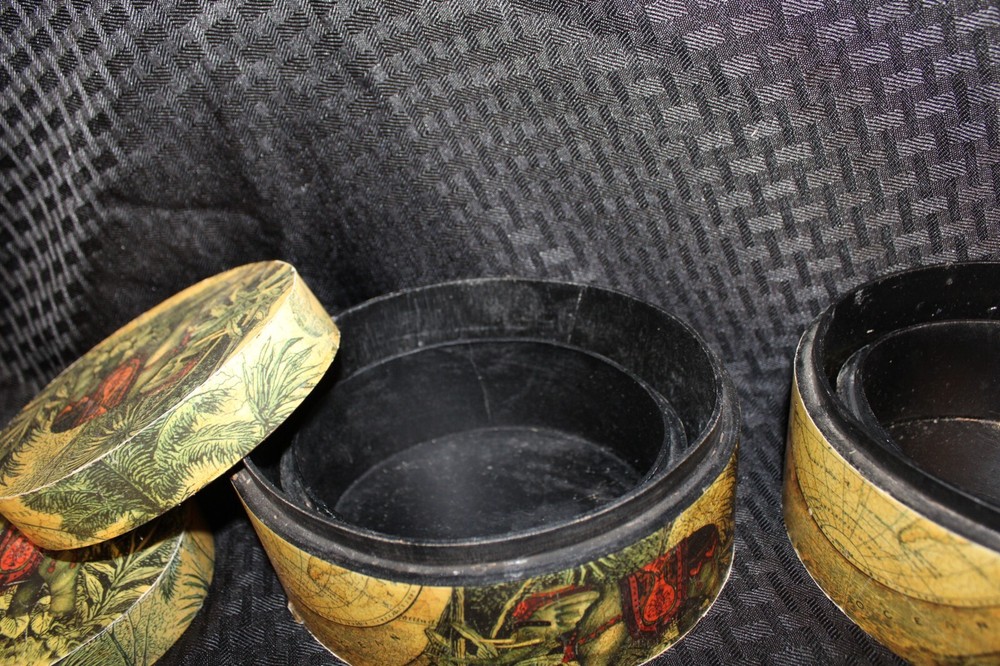 Set of 2 (4 ct) Stackable Nesting Oval Storage Boxes:World Globe Elephant Jungle