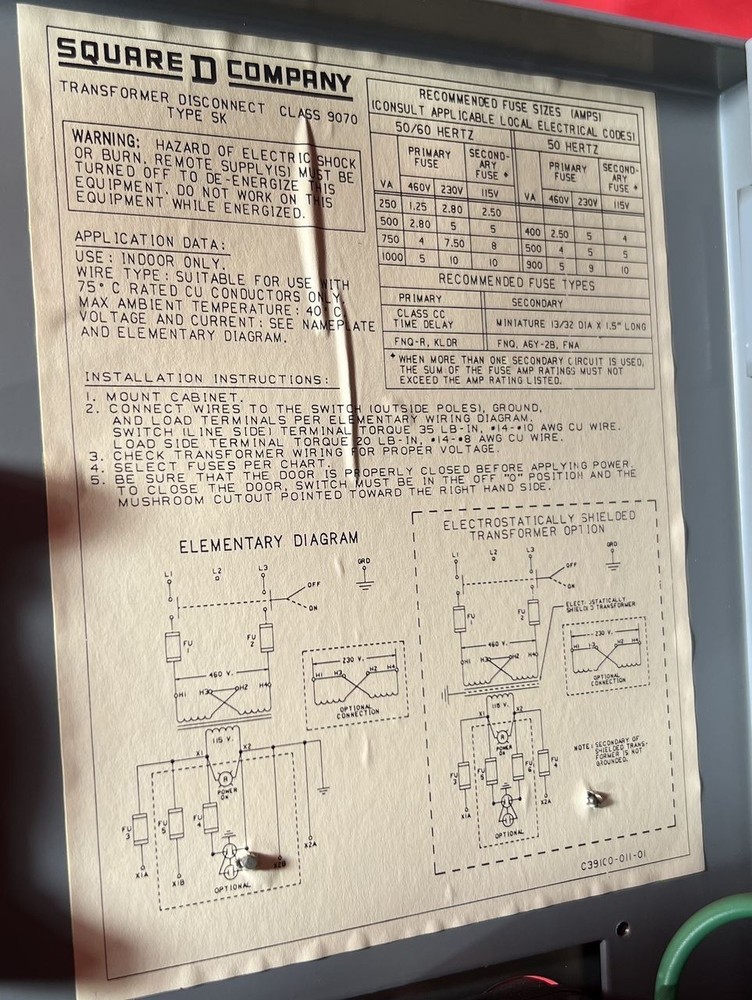 Square D SK500G Transformer Disconnect