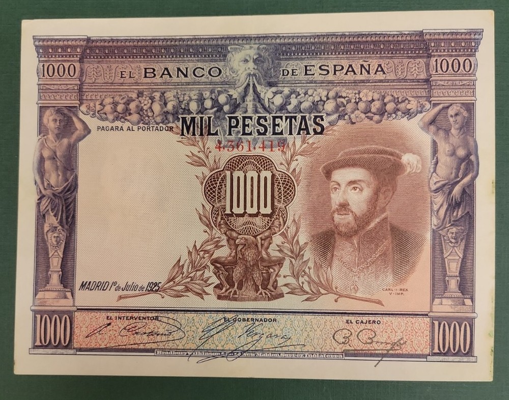 1925 Spain 1000 Pesetas - Pick# 70c - Solid VF/XF