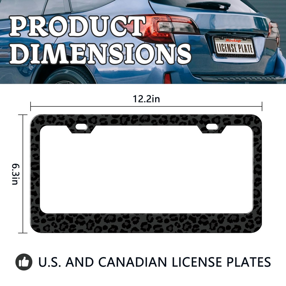 Leopard Print License Plate Frame Set Rustproof Aluminum Car Accessories