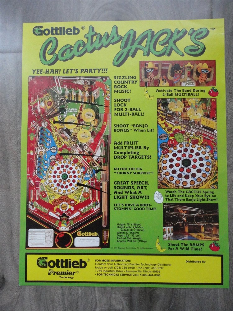 Cactus Jack Pinball Machine Flyer Gottlieb Original